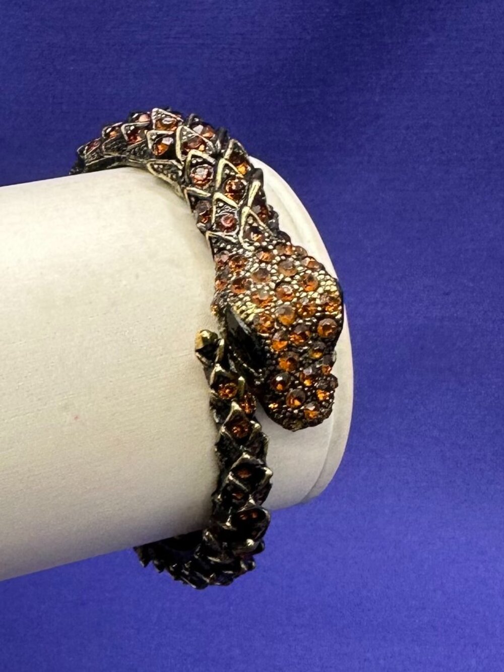 Hinged Wrap Snake Bracelet Amber Colored Pave Crystals